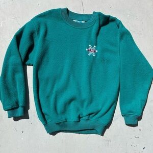 Women's Vintage Fahrenheit Sweatshirt Green Embroidery Fleece S Ski Snow STAINED